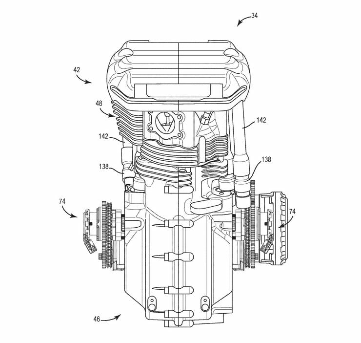 Patent: Harley-Davidson V-Twin engine with variable valve timing 30 Harley Davidson Motor mit variabler Ventilsteuerung 2