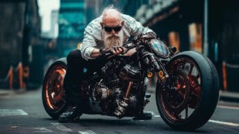 Alter Mann auf Tuning Chopper Kopie